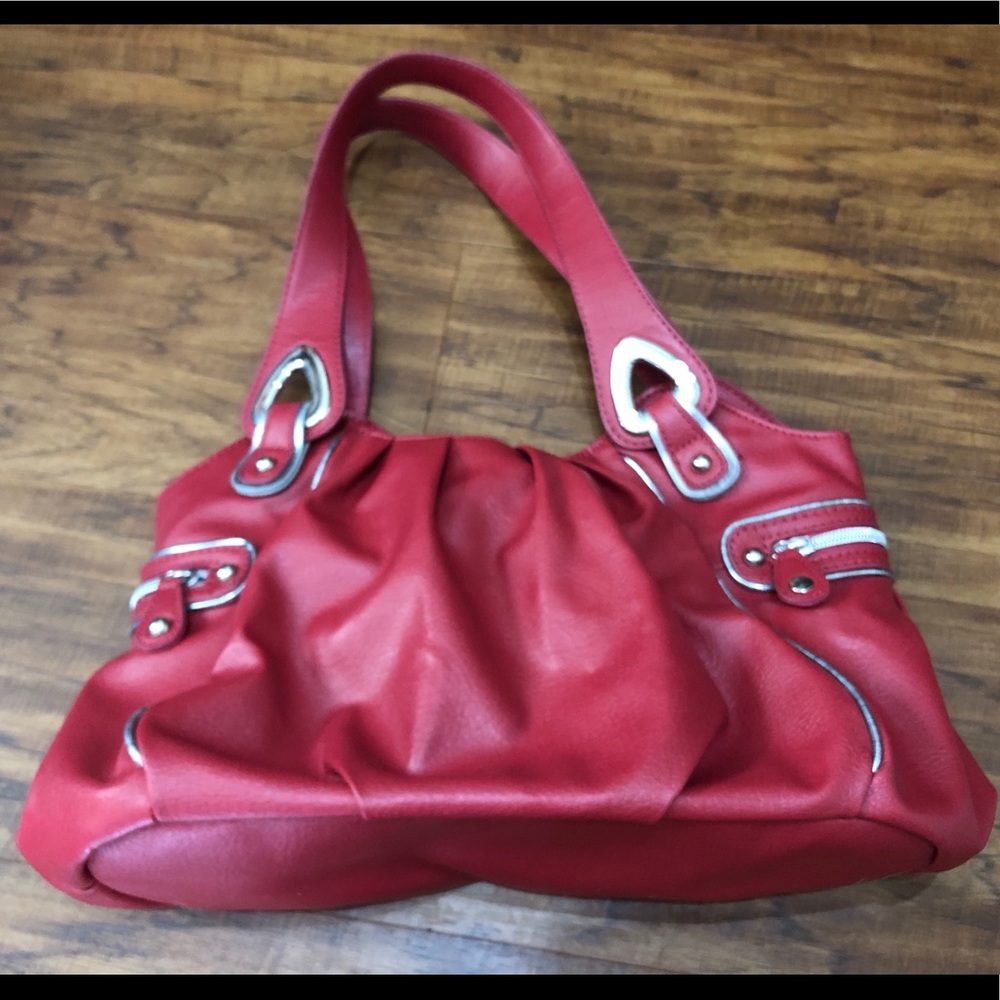 Red faux leather shoulder bag